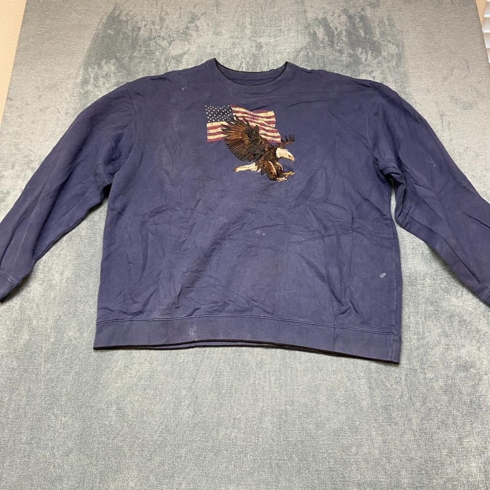 Croft & Barrow Sweatshirt Mens XL Tall Navy Blue American Eagle Graphic Cotton